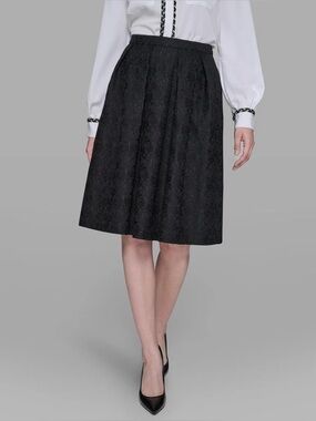 Karl Lagerfeld Black Pleated Midi Skirt with Pockets Size 14